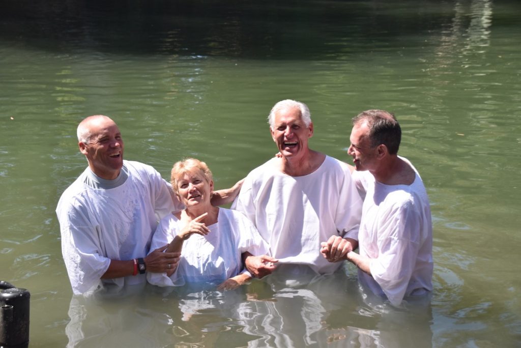 Jordan River baptism May 2019 Israel Tour with John DeLancey